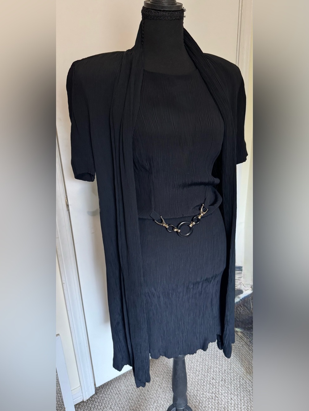 S.L. Fashions Sleeveless Midi Dress with Gold Ring Detail and Matching Jacket